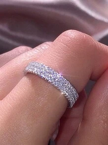 1pc Bridal Fashionable Women's Micro Paved Cubic Zirconia Ring, Daily All-Match Accessory Hand Ornament Party - Silver - View 9