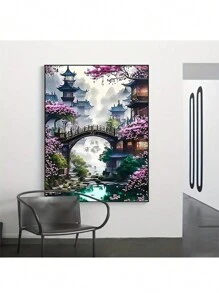 Conjunto de Pintura Diamante Padrão de Paisagem Arquitetônico Decorativo DIY Loft, Arte de Parede Decorativa em Mosaico, Decoração de Quarto, Arte Diamante, Kit de Pintura Diamante 5D sem Moldura