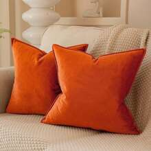 2pcs Solid Color Flange Decor Dutch Velvet Cushion Cover (Pillow Core Not Included), Multiple Colors Available