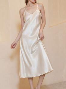 Women Plain Satin Nightgowns Long Sleeveless Night Gowns Silk Chemise Lingerie Slip Night Midi Dress Ladies Sleep Shirt Sleepwear For Bridal Party - 香檳色 - 查看 3
