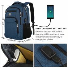 Laptop Backpack With USB Charging&Headphone Port,Anti-Theft With Breathable Padded Shoulder Strap, Water Resistant Computer Rucksack For Business/School/Work/Travel - Blue - View 3