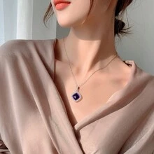 JOLEE Của phụ nữ Dây chuyền S925 Màu bạc Pha lê tím Vật rủ xuống Kẹo Tòa tháp Đồ trang sức Xương quai xanh Chuỗi Đối với Quà tặng bạn gái - Màu tím - Xem 2
