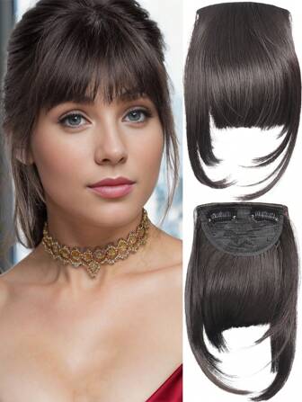 med Clips Pälsar Hårextension 10 tum Brunt Svart Hår Franska Pälsar Fake Pälsar Hårklämmor Pälsar För kvinnor Fransar Med Hårslingor Böjd Pälsar För Dagligt slitage