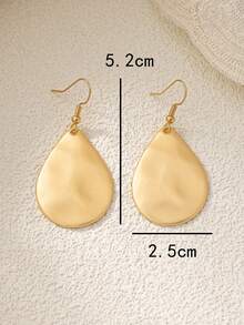 1pair Simple & Elegant Matte Gold Tone Teardrop Shaped Dangle Earrings - Yellow Gold - View 4