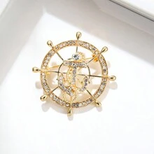 1 Pieza Broche Para Hombres Vintage Con Alas De Ángel, Diamante Recortado Al Viento De La Marina Y Diseño De Timón En El Cuello