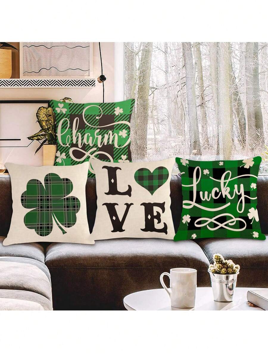 4 cái/bộ Ngày St. Patrick Cỏ bốn lá May mắn Love Mẫu Gối trang trí Che phủ Không có Chèn , Thích hợp Đối với Nhà  Sofa Đồ trang trí - Đỏ - Xem 1