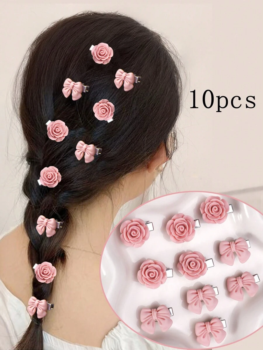 10pcs Toddler Girls Flower Decor Hair Clip