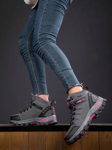 Couples' Anti-Slip Breathable High-Top Climbing Shoes For Outdoor Spring And Autumn, Men's Sports Shoes, Women's Hiking Shoes, Grey And Pink