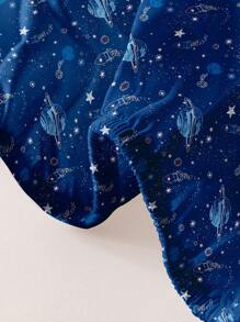 1 peça de lençol ajustável escovado com estampa de viagem espacial impressa, capa de cama para quarto, roupa de cama