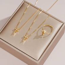 3 cái/bộ Cổ điển Hình vuông Mặt dây chuyền chữ thập Dây chuyền , Vòng tay & Nhẫn Với Vàng Và Màu bạc Tấn , Không giới tính Phong cách - bộ mặt dây chuyền thánh giá - Xem 3