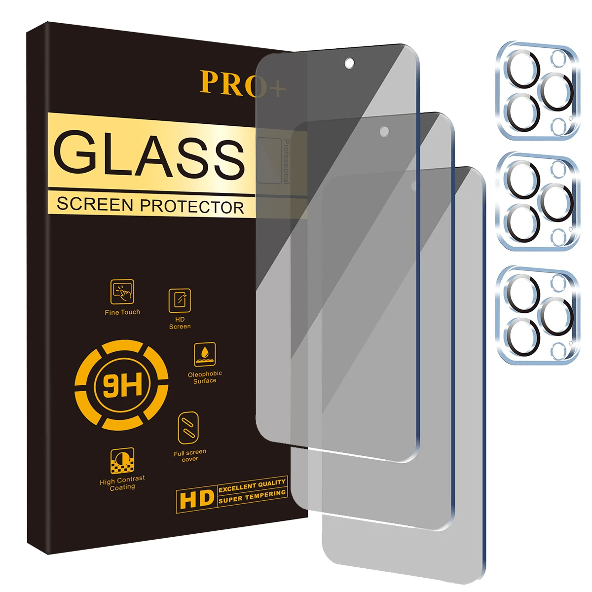 6 miếng dán màn hình cường lực chống nhìn trộm tương thích với iPhone 14 Pro Max, 3 miếng dán màn hình chống nhìn trộm 9H tương thích với iPhone 14 Pro Max, 3 miếng dán bảo vệ ống kính camera.