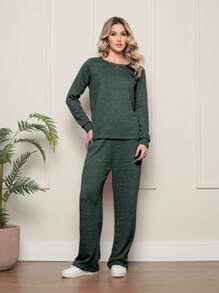 Women Two-Piece Outfits - Army Green - View 4