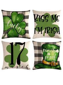 4 cái/bộ Ngày St. Patrick Cỏ ba lá Mô hình Trang trí Vỏ gối ( Không có Cái gối ) Đối với Đồ trang trí - Đỏ - Xem 5