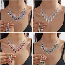Bộ trang sức Đối với phụ nữ , Sang trọng Lễ cưới & Buổi tiệc Phụ kiện , Rhinestone đầy đủ Đầy màu sắc Dây chuyền Và Hoa tai , 2 Miếng - màu xanh lá - Xem 1