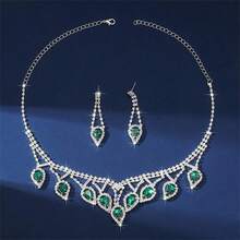 Bộ trang sức Đối với phụ nữ , Sang trọng Lễ cưới & Buổi tiệc Phụ kiện , Rhinestone đầy đủ Đầy màu sắc Dây chuyền Và Hoa tai , 2 Miếng - màu xanh lá - Xem 2