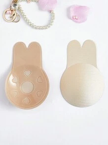 4pairs Rabbit Ear Lift Up Breast Stickers, Strapless Self-Adhesive Silicone Invisible Bra, One Piece Push Up Bunny Nipple Cover - Multicolor - View 5