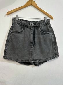Women Denim Shorts - 深灰色 - 查看 2