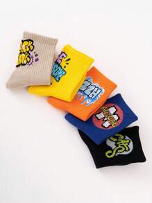 Conjunto De 5 Pares De Meias Esportivas De Desenhos Animados E Graffiti Com Letras Para Meninos, Confortáveis ​​e Versáteis, Adequadas Para Uso Diário