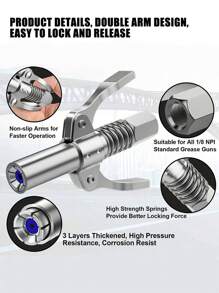 1入裝橡膠包覆雙齒輪潤滑接頭,適用於電動、手動、氣動雙把手自鎖鉗。不漏油、耐高溫,可用於汽車、機械、船舶的潤滑。又稱高壓潤滑接頭、潤滑油槍、接頭、潤滑泵。 - 黑色 - 查看 3