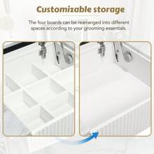 43.3" Modern Vanity Table Set With Flip-Top Mirror And LED Light, Dressing Table With Customizable Storage, Marble-Style Stickers Tabletop, White And Gray - 白色+灰色 - 查看 5