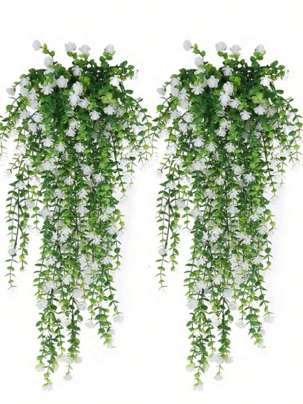 1 Stück künstlicher Hängekorbkorb mit Eukalyptus, Schleierkraut Blumen Dekoration für drinnen und Outdoor, UV-beständig, Valentinstag, Geschenk