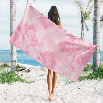 1pc Summer Pink Flower Patterned Beach Towel, Microfiber Beach Towel, Sports Towel, Suitable For Summer, Beach And Swimming Pool, Holiday, For Men, Women, Girls, Boys Bathroom Decor Travel Essentials Travel Accessories Beach Essentials