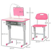 HOMCOM Banco Scuola Con Sedia Per Bambini 6-12 Anni Altezza Regolabile, Lampada LED, Leggio E Portapenne, Acciaio E MDF, Blu - Pink - View 4