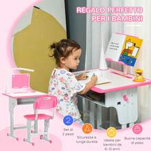 HOMCOM Banco Scuola Con Sedia Per Bambini 6-12 Anni Altezza Regolabile, Lampada LED, Leggio E Portapenne, Acciaio E MDF, Blu - Pink - View 9
