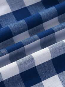 年輕男孩格紋短袖鈕扣前衫