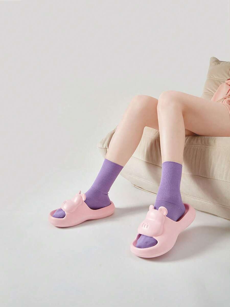 Eva材質拋光履帶防滑底,適合情侶配戴,家居室內外通用,尤其適用於浴室,卡通圖案裝飾,柔軟鞋底讓您感到舒適 - 粉色 - 查看 1