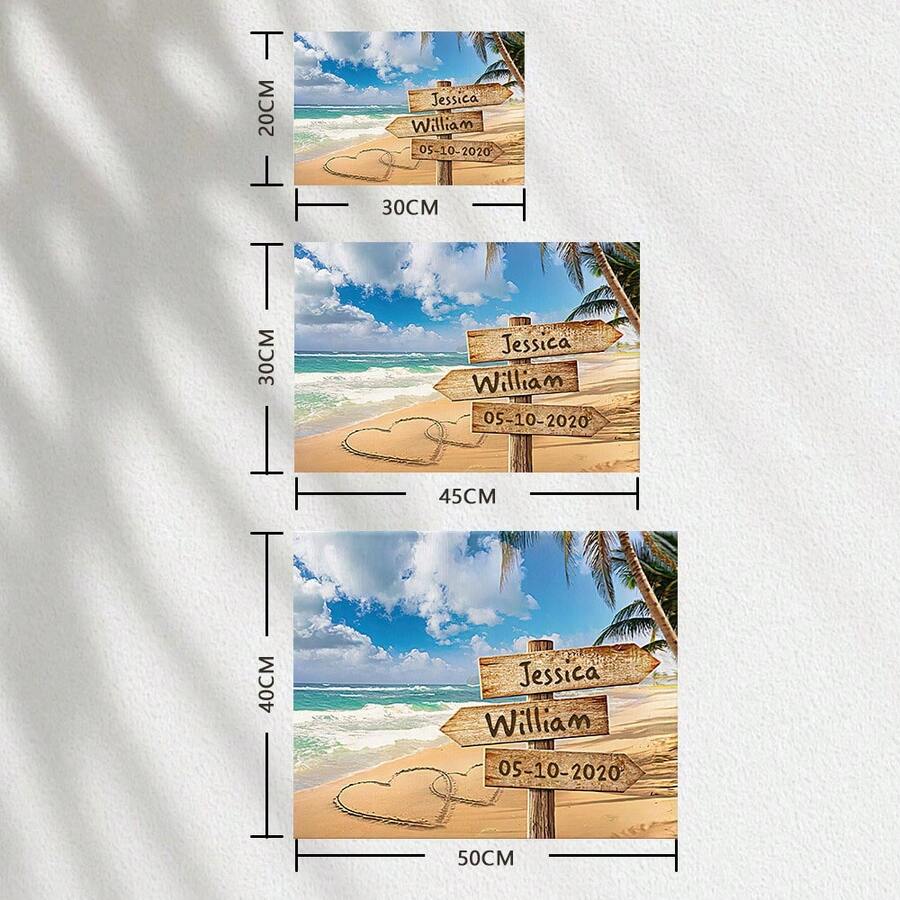 1pc Canvas Wall Art With Names & Date Romantic Couple Gift Anniversary