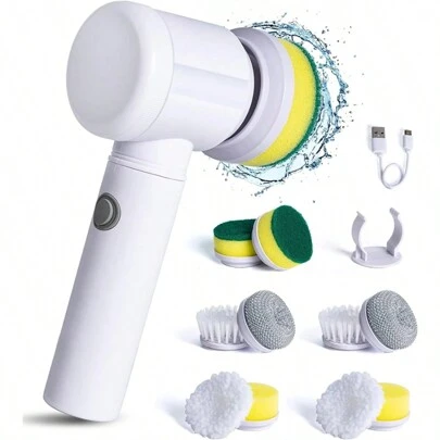 1 套电动清洁刷，防水电动旋转刷，无绳手持式厨房清洁器，旋转清洁刷，电动刷浴室充电式刷子，自动旋转电动清洁刷，用于清洁、厨房、浴室、家庭、家居供应商