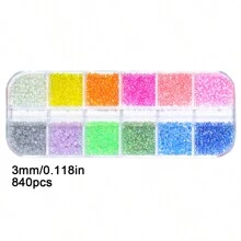 840 Piezas Kit De Cuentas Pequeñas De Vidrio Transparente De Semilla 8/0 De 3 Mm, Cuentas Para Hacer Pulseras De La Serie De Colores Aleatorios Con Caja De Almacenamiento De Plástico De 12 Rejillas Para Hacer Joyas De Pulseras Y Collares