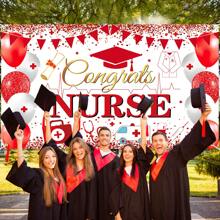 Nurse Party Backdrop, Gold Red Congrats Nurse Graduation Theme Photography Background For Class Of 2025 Graduation Party Decorations Banner (71x43inch) - Red and White - View 5