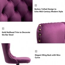 2/4/6 Piece Set Adjustable Swivel Bar Stools, Dining Bar Chairs With Velvet Tufted Back, Metal Base, Footrest For Home Bar, Dining Room, Kitchen Island. - Purple - View 6