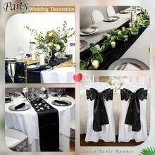 1 PC   Satin Table Runner  Long Wedding Satin SilkTable Runner For Wedding Banquet Graduations Birthday Party Decoration,Satin  Table Runner,Table Decorations Holiday - Black - View 4
