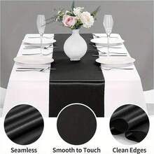 1 PC   Satin Table Runner  Long Wedding Satin SilkTable Runner For Wedding Banquet Graduations Birthday Party Decoration,Satin  Table Runner,Table Decorations Holiday - Black - View 7