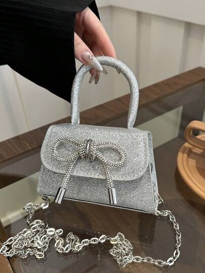 1 pieza Bolso de hombro mini con solapa y cadena decorado con mariposa brillante y de moda, perfecto para uso diario de mujeres y regalo de San Valentín