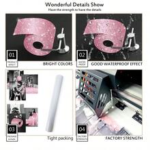 6入組時尚粉黑白帆布海報,現代女性幽默浴室壁畫裝飾,無框 - 粉色 - 查看 5