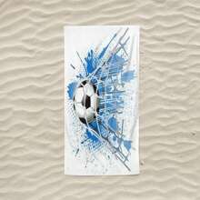 1入組足球印花藍色纖維沙灘巾具太陽防護和吸水功能,柔軟且超微細,適用於男女戶外使用,適合夏季、沙灘、游泳池、假期,適用於男孩 - 彩色 - 查看 1