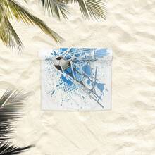 1入組足球印花藍色纖維沙灘巾具太陽防護和吸水功能,柔軟且超微細,適用於男女戶外使用,適合夏季、沙灘、游泳池、假期,適用於男孩 - 彩色 - 查看 2