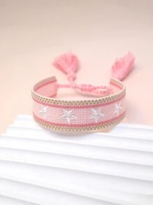 1pc Embroidered Five-Pointed Star Handmade Braided Bracelet - Multicolor - View 3