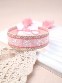 1pc Embroidered Five-Pointed Star Handmade Braided Bracelet - Multicolor - View 5