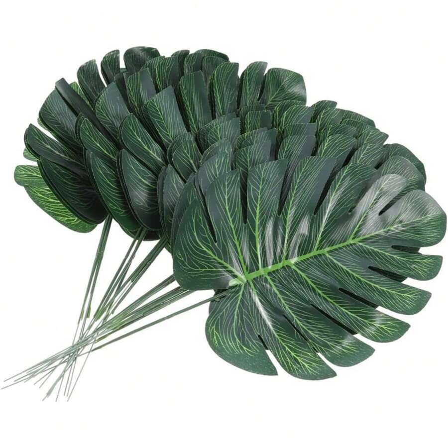 5/10/15/20/25/30片装人造棕榈叶，客厅装饰假叶，热带植物，仿真家居装饰配件 - 綠色 - 查看 1