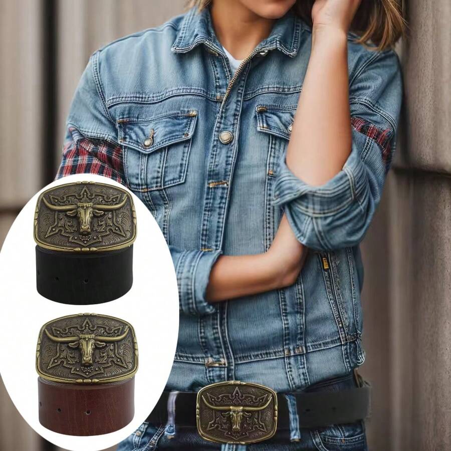 1 Miếng Nam Retro Văn học Phong cách Hoang dã Kim loại Vàng Khóa Con bò Đầu Khóa Nâu/đen chất liệu da PU Có thể điều chỉnh Thắt lưng Đối với Hằng ngày Lễ hội Đối với Trưởng lão & - Một kích thước phù hợp với tất cả - Xem 1