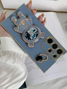 1入新潮流電鍍手機殼，含流體沙和太空人支架，適用於蘋果、華為、三星、紅米、小米、vivo、oppo、moto - 藍色 - 查看 3