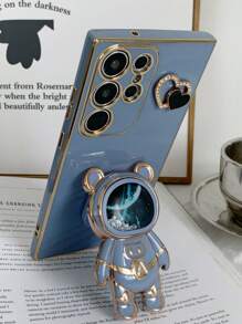 1入新潮流電鍍手機殼，含流體沙和太空人支架，適用於蘋果、華為、三星、紅米、小米、vivo、oppo、moto - 藍色 - 查看 1