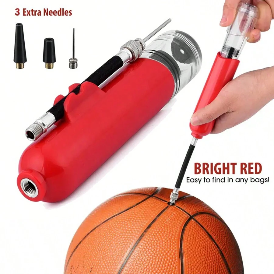 Portable Basketball Inflator - Multifunctional Pump For Basketball, Football, And Volleyball - Easy To Use Ball Pump With Needle Included - Red - View 1
