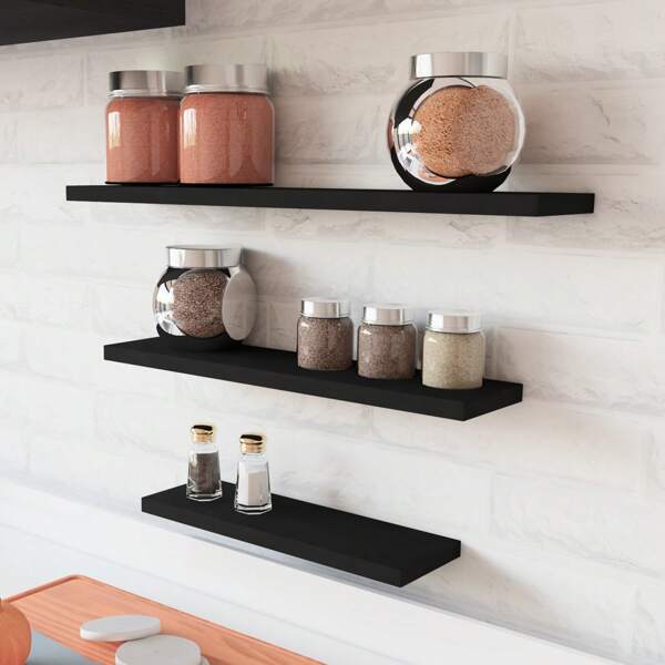 Kit Conjunto Trio de Prateleiras Retas Cozinha Condimento Minimalista Multiuso Utilidade Organizador Decoração Cozinha Quarto Sala MDF