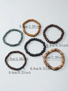 6 Piezas Pulsera De Cuentas De Madera Para Hombres - 6 piezas - Ver 5